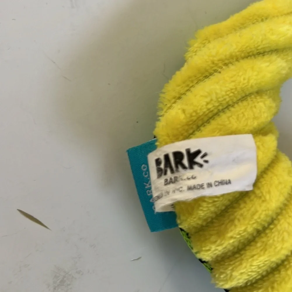 Bark Green And Yellow Fabric Snake Squeak/Crinkle Dog Toy
